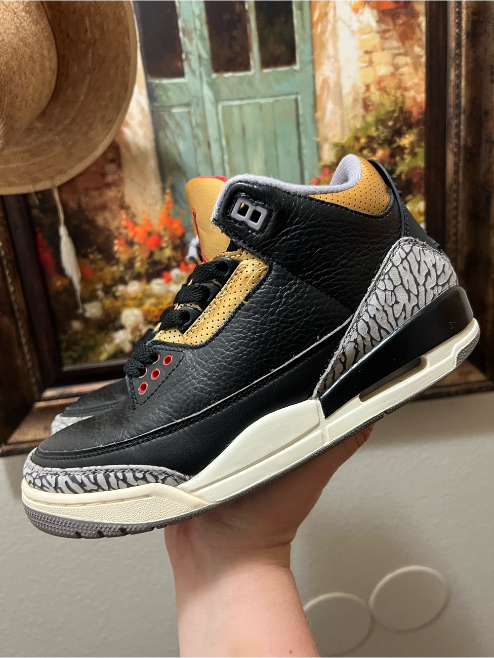 Jordan 3 Retro Black cement Gold (Women's) sneakers